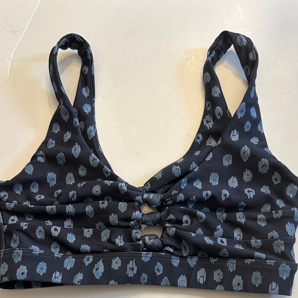 SoulCycle Black and Blue Patterned Sports Bra